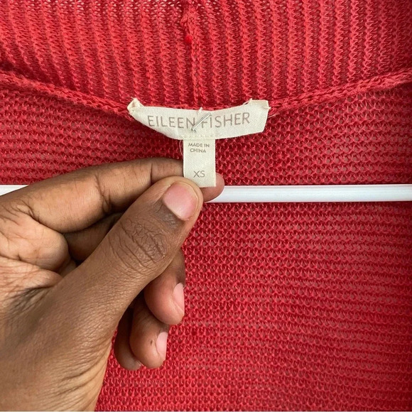 EILEEN FISHER FINE GAUGE LINEN LINKS ORANGE CORAL CARDIGAN XS - Picture 2 of 4